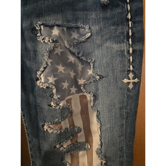 Affliction Jeans Womens 25x31 Blue Flared Embroidered Pockets - Picture 3 of 12